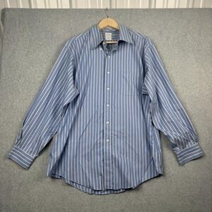 Brooks Brothers Shirt Mens XL Blue Striped Slim Fit Non Iron Cotton Dress Pocket